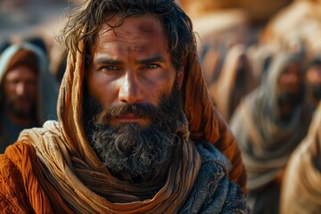 Fototapeta premium Moses Guides Jews: Religious Journey to Promised Land in Sinai Desert