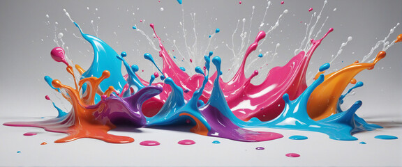 Three-dimensional abstract liquid splatters in various vibrant colors, perfect for artistic designs