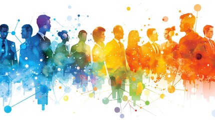 Silhouettes of People Connected by Abstract Lines and Dots. AI Generative