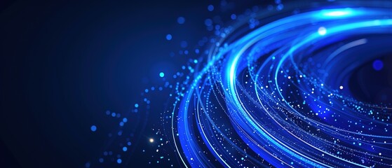Abstract glowing circle lines on dark blue background. Geometric stripe line art design. Modern shiny blue lines. Futuristic technology concept. Suit for poster, cover, banner, brochure, website.
