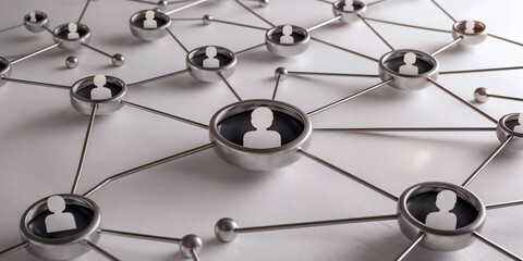 Circles of Human Connections in Minimalist Metallic Network - Technological Abstract.