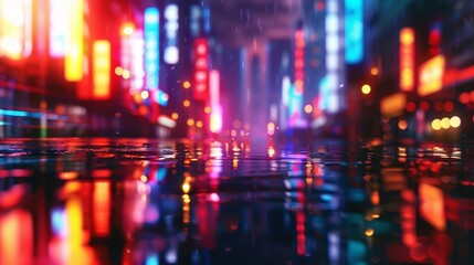 The blurred edges of neon cityscape create a mystical mirage beckoning you to lose yourself in the allure of the midnight hour. .
