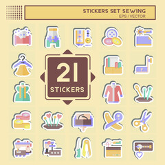 Sticker Set Sewing. related to Textile Industry symbol. simple design illustration