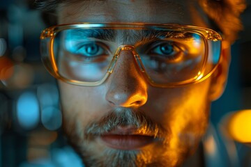 A close-up image showcasing a laboratory researcher working with optical instruments