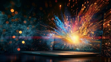 Futuristic Business Analytics Visualization on Glowing Laptop Screen