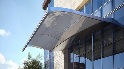 Fototapeta premium Constructing a sleek modern canopy atop the building through innovative awning installation techniques