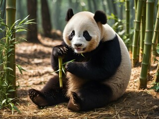 Obraz premium giant panda eating bamboo