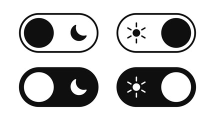 On Off toggle switch buttons. day night switch toggle - dark mode, light mode switch button - sun and moon icons