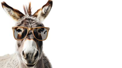Donkey with sunglasses on a transparent background