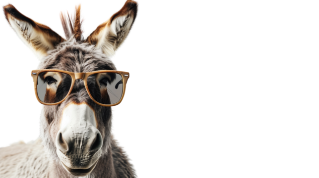Donkey with sunglasses on a transparent background