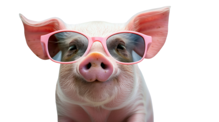Pigs with sunglasses on a transparent background