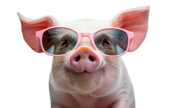 Pigs with sunglasses on a transparent background