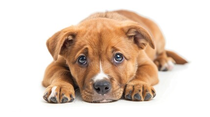 Lonely puppy isolated on white background