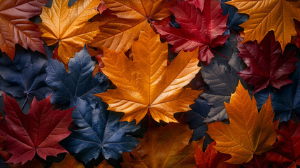 Multicolored fall leaves. Gradient colorful leaves arranged from showcasing vibrant spectrum nature