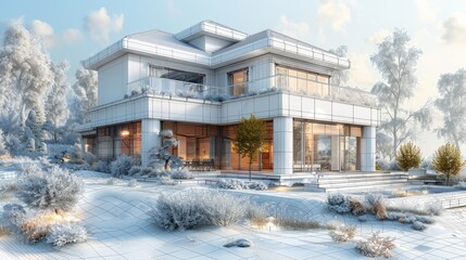 Modern house with landscaping being built with a view of the garden