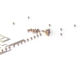 Abstract pattern of golden cubes and maze lines. 3d render on the theme of design, luxury, wealth, income, technology. Minimal, modern style. Transparent background.