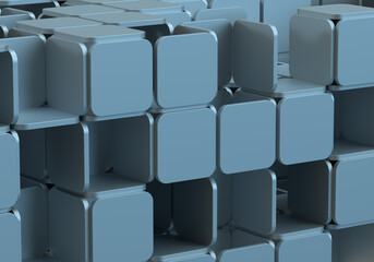 Obraz premium An abstract pattern of tiles, a mosaic of gray cubes. 3d rendering on the topic of design, technology, construction, engineering. Minimal, modern style.