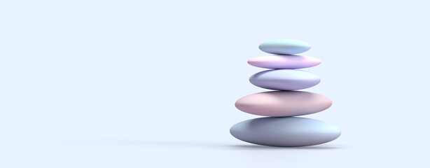 Abstract illustration of stones. The stones are laid out vertically. Delicate pink, blue color. 3d rendering on the theme of style, lightness, technology, fashion, finance. Minimal, modern style.