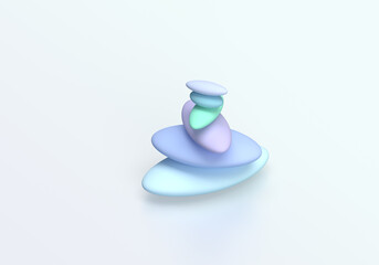 Abstract illustration of stones. The stones are laid out vertically. Delicate green, blue color. 3d rendering on the theme of style, lightness, technology, fashion, finance. Minimal, modern style.