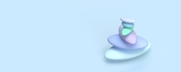 Abstract illustration of stones. The stones are laid out vertically. Delicate green, blue color. 3d rendering on the theme of style, lightness, technology, fashion, finance. Minimal, modern style.