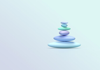 Abstract illustration of stones. The stones are laid out vertically. Delicate green, blue color. 3d rendering on the theme of style, lightness, technology, fashion, finance. Minimal, modern style.