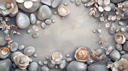 Stone background, decorated with flowers.