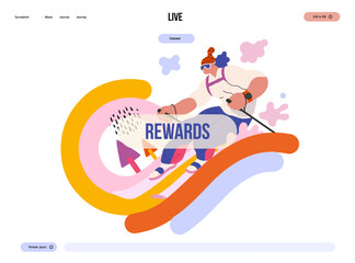 Life Unframed: Skier -modern flat vector concept illustration of skier races down slope of rainbow. A metaphor of unpredictability, imagination, whimsy, cycle of existence, play, growth and discovery