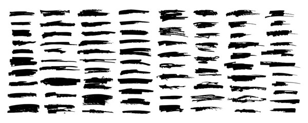 Set of hand drawn grunge black brush strokes, isolated on white background.