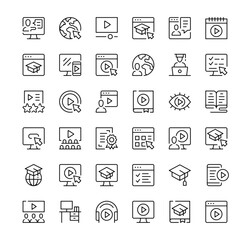 Video tutorials icons set. Vector line icons. Black outline stroke symbols
