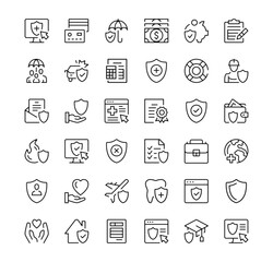 Insurance icons set. Vector line icons. Black outline stroke symbols