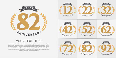 anniversary logotype set vector, brown color and black ribbon for special day celebration