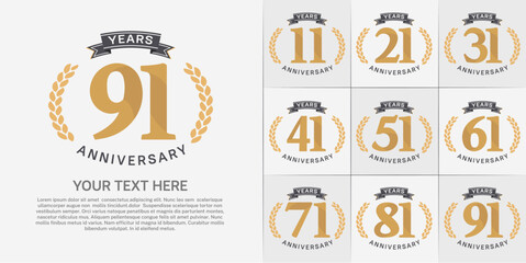 anniversary logotype set vector, brown color and black ribbon for special day celebration