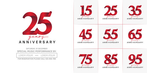 anniversary logotype set vector, red and black color for special day celebration