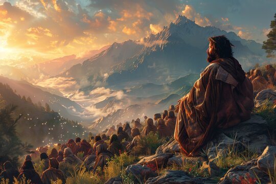 Jesus Illustrates Nature's Sermons with Parables: Generative Mountain Setting