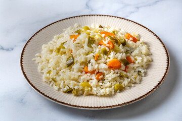 Rice with leeks from traditional Turkish cuisine - Turkish name; pirasali pirinc pilavi