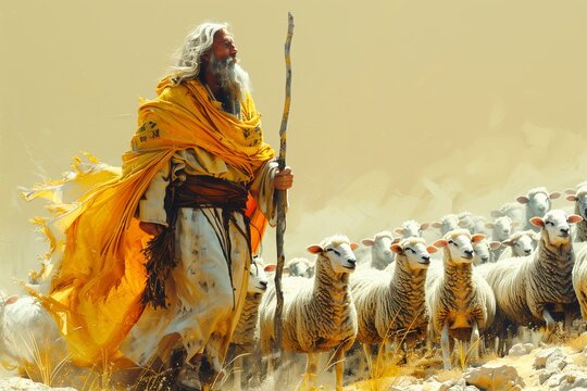 Lost Sheep Parable Biblical Illustration with Shepherd Rejoicing - Spacious Design