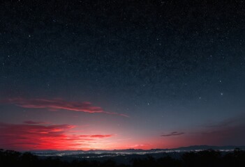 Fototapeta premium Futuristic starry sky with red light glow 