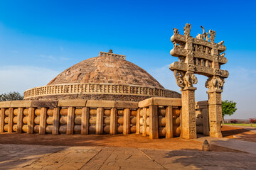 Great Stupa - ancient Buddhist monument. Sanchi, Madhya Pradesh, India