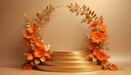 3D podium product cosmetic beauty with flowers and leaves background 8