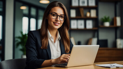 A Young Businesswoman Working in His Office.