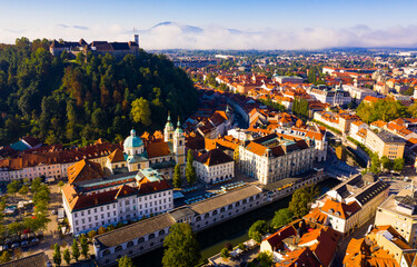Panorama of the Slovenian capital Ljubljana in morning