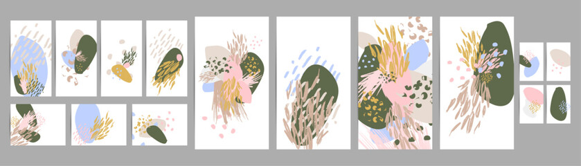 Modern Simple comfortable paint brush soothing pastel muted pale calm tones card templates set. Collection of romantic invitations