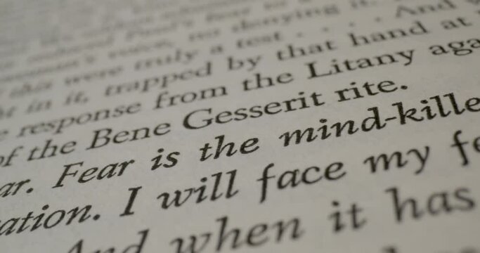 1965 Novel Macro Text Fear Is The Mind Killer Pan Right