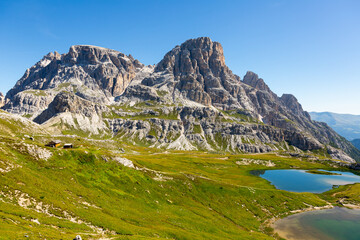 Naklejka premium Summer Landscape with Laghi dei Piani at Italian Dolomite Alps .