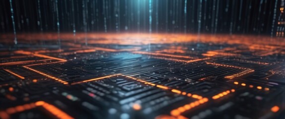 An abstract digital background with binary code and AI algorithms running in the background