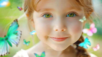 Whimsical Moments: Child Amidst Butterflies