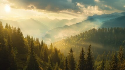 Obraz premium Mountain scenery with a sunlit evening ambiance