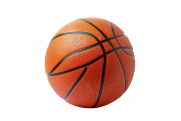 A shot of basketball equipment including a basketball and hoop on a vibrant court. The image captures the essence of sports and competitiveness in a dynamic setting.