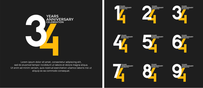 anniversary logo style set with white and yellow color can be use for celebration moment