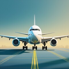 airplane on runway at airport with clear blue sky backdrop